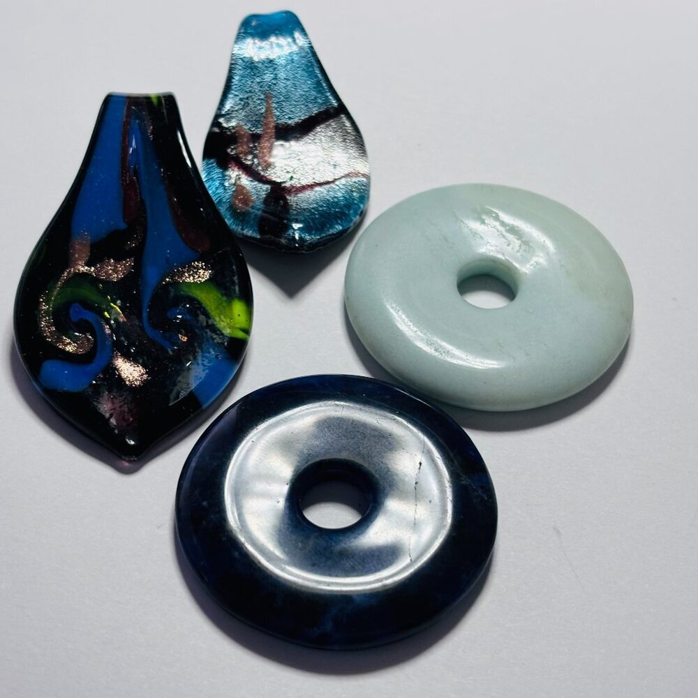 Hand Blown Art Glass Pendant Set Teardrop & Donut Blue - Picture 6 of 8